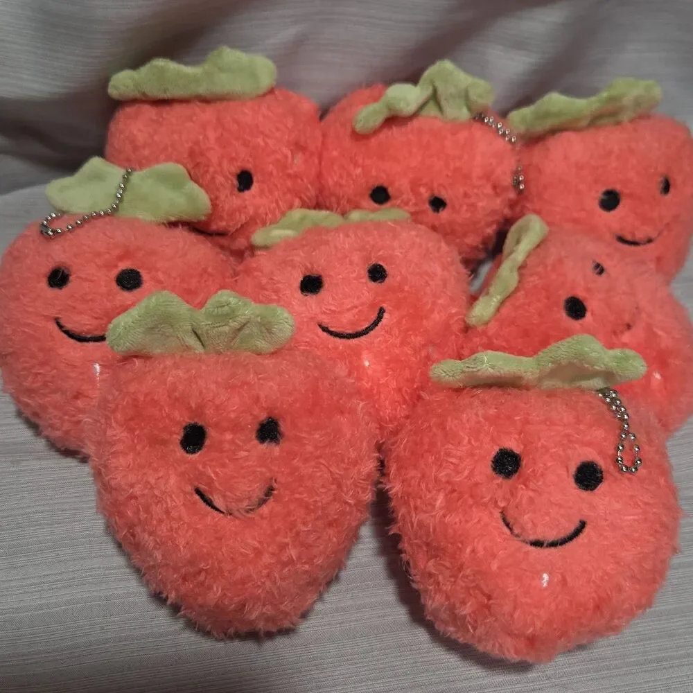 Plush Pink Strawberry Fruit Key Chain Charm Party Favor 8 Count Lot